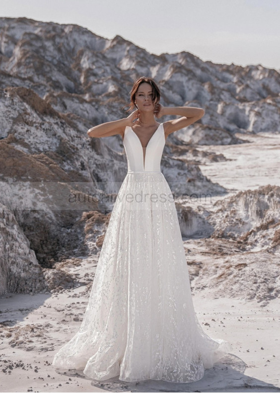 Ivory Satin Lace Wedding Dress With Horsehair Hem